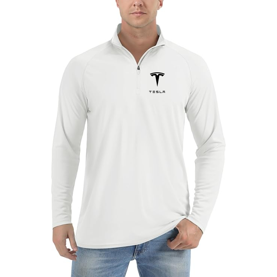 Men’s Tesla Car - Lightweight Quarter-Zip Athletic Shirt – Long Sleeve Polyester Wear